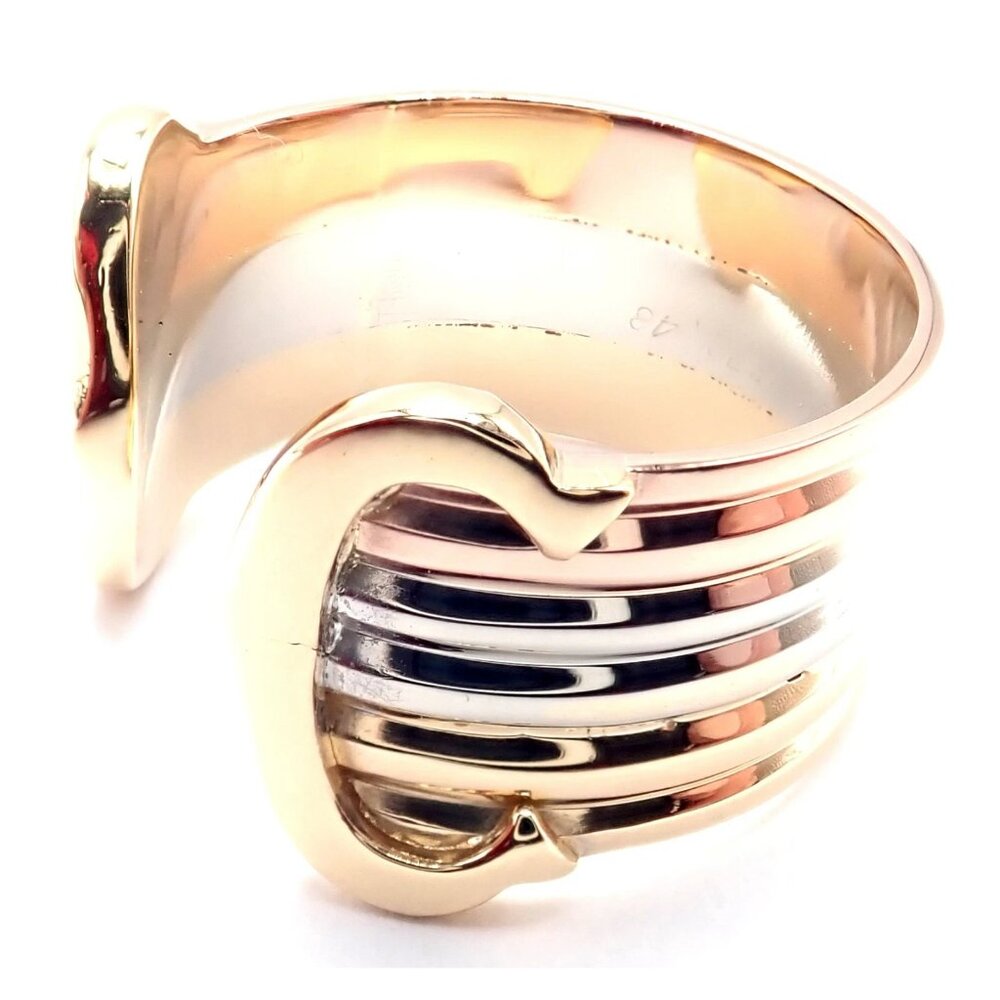Authentic! Cartier 18k Tri-Color Gold Double C Band Ring Size 4.5 - Picture 4 of 9